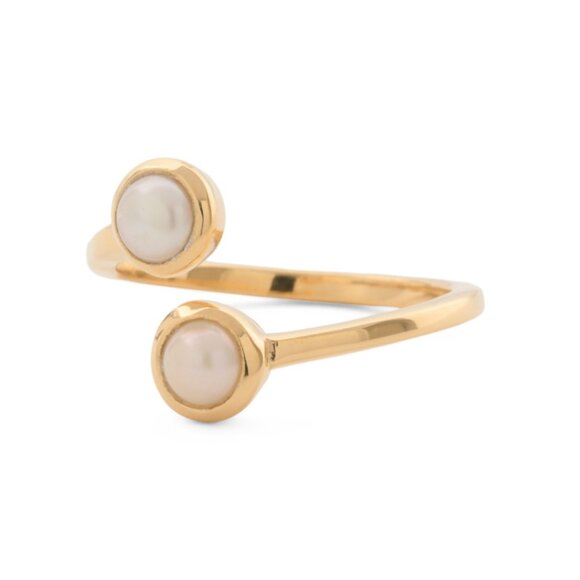 SHAANTI JEWELS  India 18k Gold Plated Sterling Silver Pearl Bypass Ring - Picture 1 of 2